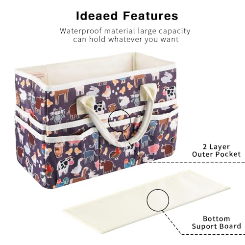 Craft Organizer Tote Bag with Multiple Pockets,Scrapbooking Art Storage - color: Purple animals