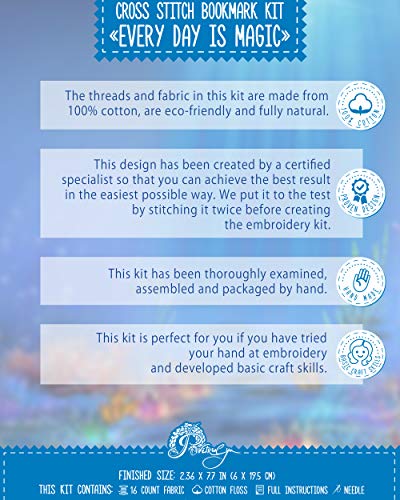 Povitrulya Counted Cross Stitch Bookmark Kit 'Mermaid - Every Day is Magic' for Hand Embroidery - color: Every Day is Magic