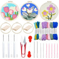 Woohome Punch Needle Kit Included Plastic Hoops, Punch Needle Cloth, Color Yarn and Punch Needle Tools for Adults, Beginners (White, Pink and Purple Flowers) - color: Color 20