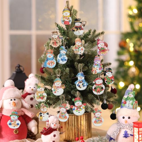 20 Pcs Christmas Diamond Art Ornaments Diamond Painting Keychain Kits - style: Snowman