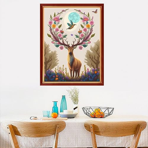 Dimensean Stamped Cross Stitch Kits Full Range of Embroidery Patterns Starter Kits for Beginners Adult DIY Cross Stitches Needlepoint Kits 11CT-Flower Elk 15.7x19.7 inch - color: Pattern Style 01