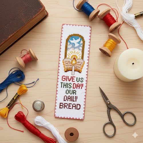 Counted Cross Stitch Bookmark Kit Give Us This Day Our Daily Bread – Christian Bible Verse Embroidery Gift – Religious DIY Craft for Prayer, Faith, and Scripture Lovers - color: Give Us This Day Our Daily Bread