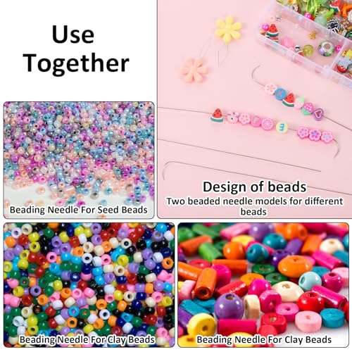 8Pcs Bead Spinner Needles Stainless Big Eye Beading Needles Curved Beading Tool with 2pcs Threaders for DIY Bead Jewelry Making Bracelet Necklace Crafts Supplies Accessories