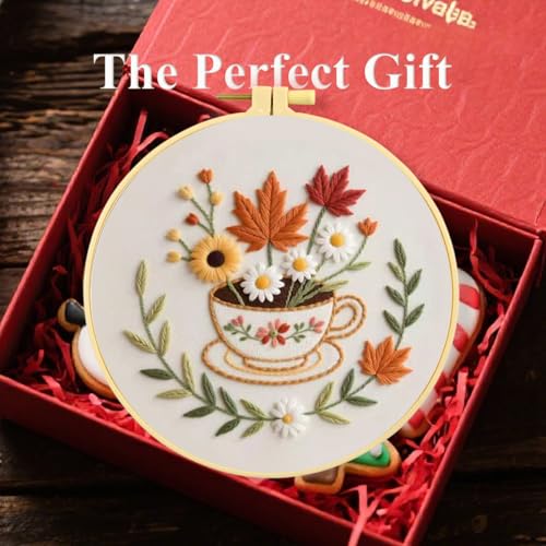 Konrisa Flower Cup Embroidery Kits for Adults,Creative Floral Embroidery Starter Kit DIY Sewing Practice with Hoop,Needlepoint Cross Stitch Kit, Set of 2 - color: flower cup