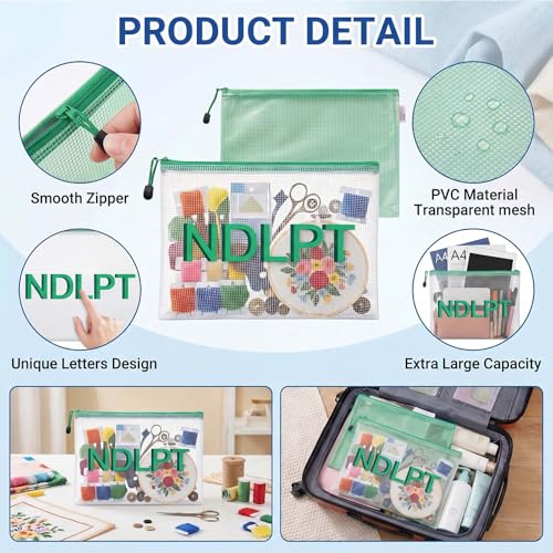 Sabary 2 Pcs Needlepoint Project Bag Clear Mesh Zipper Organizer, Green - color: Green