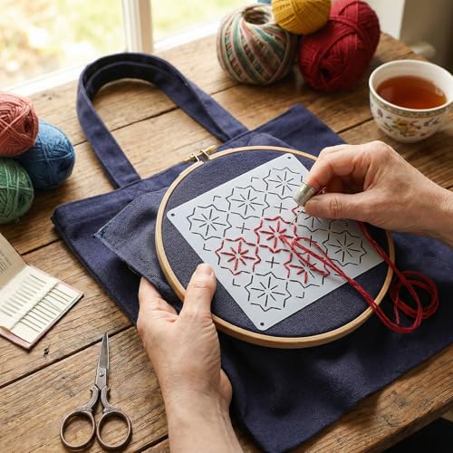 32 Pcs Sashiko Stencil, 5.12 x 5.12 Inch Quilting Stencils, Geometric Pattern Drawing Line Embroidery Template, Embroidery Pattern Stabilizer for Sewing Hand Quilting and Crafting