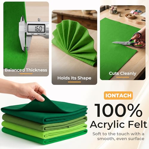 IONTACH 9" X 36" Soft Felt Sheets 1.6mm Thick (4 Packs, Green Series) - color: Green Series