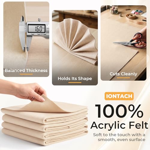 IONTACH 9" X 36" Soft Felt Sheets 1.6mm Thick (4 Packs, Apricot Nude) - color: Apricot Nude