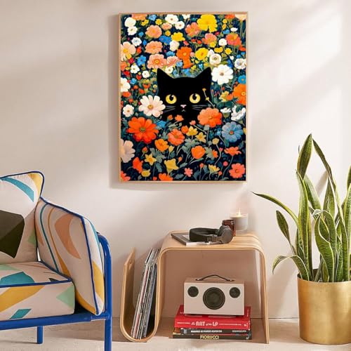 Lzyueyuan Cat Flower Stamped Cross Stitch Kits for Adults Beginner,Cross Stitch Ornament Kits Counted Embroidery Needlepoint Kits Home Decor 11.8X15.7 inch - color: Cross Stitch-1014-7