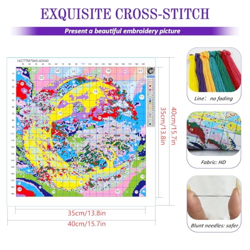 ZuoAnLF Moon Tree Cross Stitch Kits for Adults,14CT Stamped Cross Stitch Kits for Beginner,DIY Needlepoint Embroidery Patterns Kits Embroidery Patterns for Gift Home Wall Decor 16x16 Inch