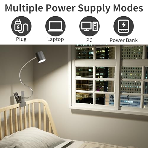 Dott Arts Desk Lamp,USB Clip On Light with 3 Color Modes,LED Reading Lamp - color: Gray