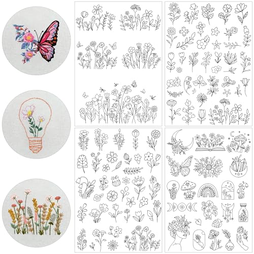 Water Soluble Embroidery Patterns, Stick and Stitch Paper for Sewing - style: flower 1303