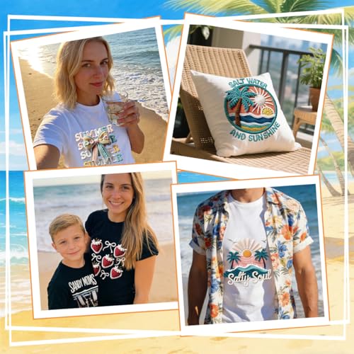 25Pcs Summer Dtf Transfers Ready to Press Faux Yarn Beach Iron on Transfers for Tshirts Coquete Bow Floral Transfer Vinyl Stickers for Clothing Pillows Bag DIY Crafts - color: Summer Beach