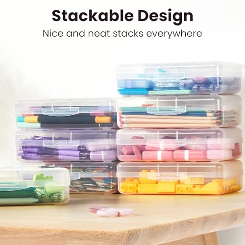 Sooez Plastic Pencil Case Box 6 Pack, Large Crayon Maker Pen Organizer - color: Clear