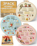 Beginner Embroidery Kit for Adults, 3 Pack Patterns with Video Guide - color: Floral Stitch Sampler