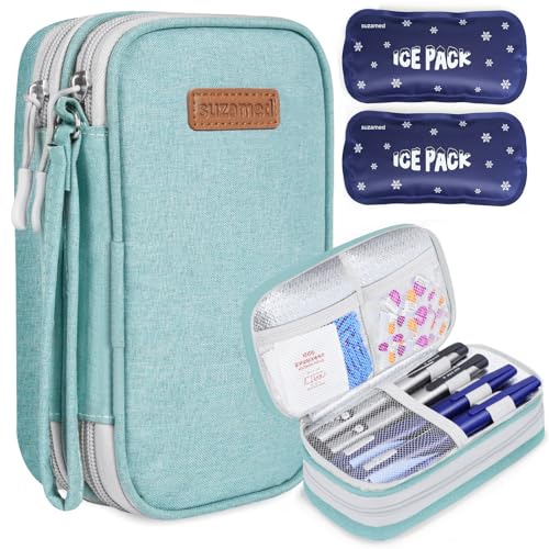 suzamed Double Layer Insulin Cooler Travel Case, Expandable Space, Green - color: Green