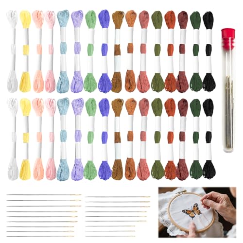 32 Skeins Sashiko Thread,18Pcs sashiko Needles, 100% Cotton,16 Colors, Each Bundle Measuring 8 Meters/8.75 Yards,Suitable for Sewing and Embroidery. - color: 16 Colors