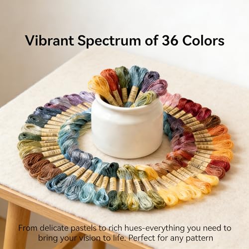 36 ColorsEmbroidery Thread Floss, 100% Long-Staple Cotton Cross Stitch Thread Colorfast Sewing Thread for Hand Embroidery - color: Mutiple-color, size: 36 Color