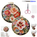 ARTopet 2Pcs Embroidery Kit for Beginners Cross Stitch Kits Needlepoint Set Colorful Flowers Patterns Embroidery Thread Kit for Craft Lover Hand Stitch with Hoop Threads Fabric-01 - color: 2Pcs-01