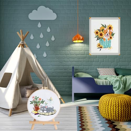 Embroidery Kit for Beginners, Dog Flower Pattern Embroidery Practice Kits - color: Dog pattern