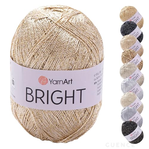 YarnArt Bright Metallic Glitter Yarn – 80% Polyamide 20% Metallic Polyester, 90g 340m, Soft Sparkle Fiber for Crochet, Lace, Summer Tops & Accessories – 4 mm Needle & Hook (101, Gold) - color: 101, Gold
