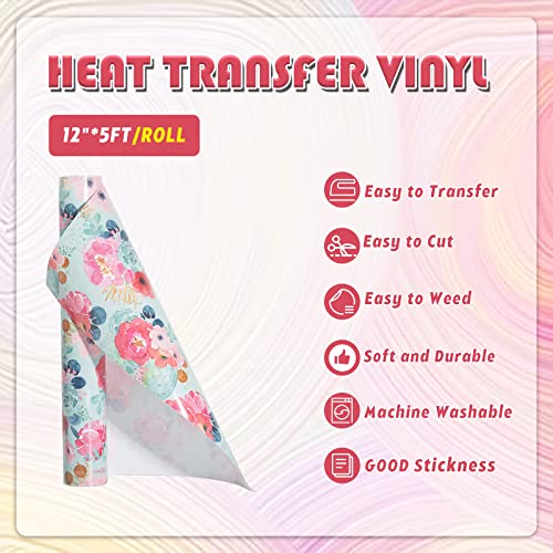 Tintnut Watercolor Rose Heat Transfer Vinyl Roll, 10 Pcs 12"x5ft HTV Vinyl - color: Blue-Watercolor
