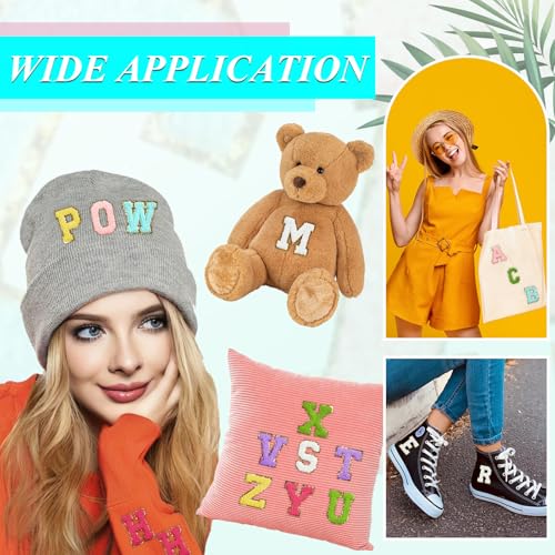 Supkiir 156Pcs Chenille Letter Patches, Self Adhesive Varsity Letter Patches, Colorful Embroidered Trimmed Iron on Letters Preppy Felt Letters Alphabet Patches for Clothing DIY Repairing Craft Fabric