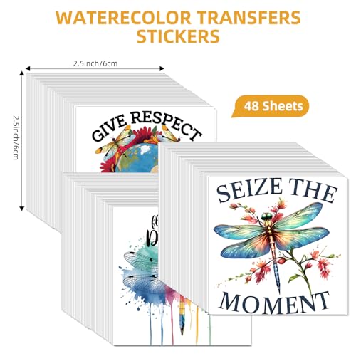 48 Sheets Rub on Transfers for Crafts and Furniture Rub on Transfer Stickers Decals for Wood,2.5 * 2.5inch (Dragonfly Sayings) - style: Dragonfly Sayings