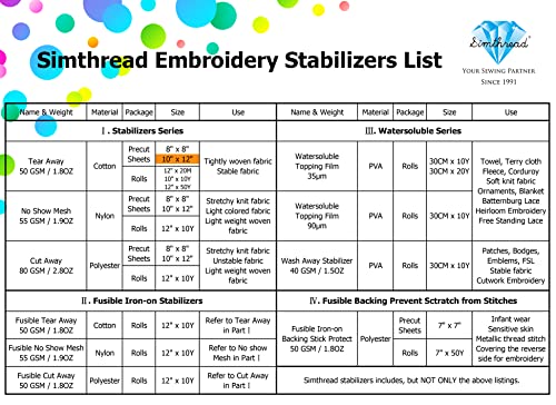 Simthread Tear Away Embroidery Stabilizer Backing - 1.8 Ounces Medium Weight 10" x 12" 100pcs / Pack, Precut Sheets for 5x7 Machine Embroidery Hoop - size: 10"x12" 100pcs
