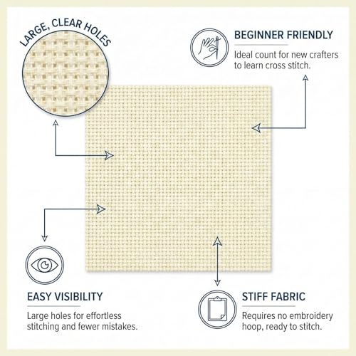 Aida Fabric 11 Count Cream 30X36 Inch Cotton Weave Cross Stitch Cloth Even