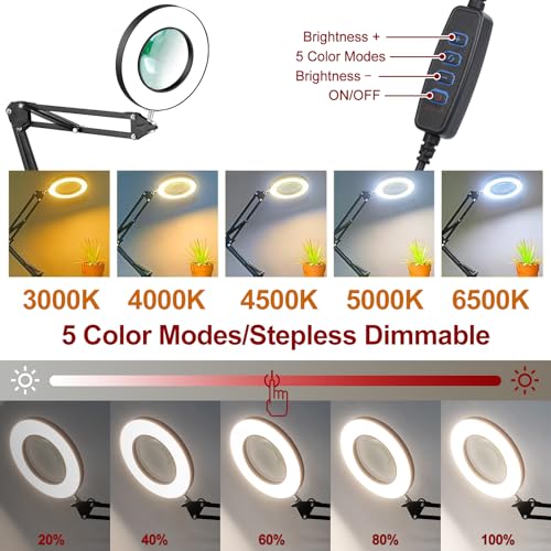 12X Magnifying Lamp with Light, 2-in-1 Clamp Desk LED Magnifier - size: 5 Inches - 12X