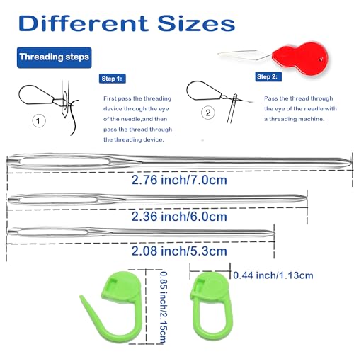 17 Pcs Sewing Knitting Kits, 9 Pcs Large-Eye Blunt Yarn Needles, 2 Pcs Needle Threader, 6 Pcs Colorful Knitting Crochet Locking Counter Stitch Needle, Suitable for Crochet Project - color: 17 PCS