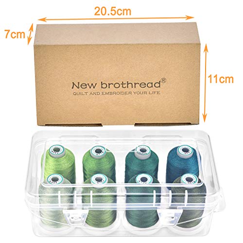 New brothread 8 Spools Embroidery Machine Thread with Box -Different Green - color: Differ Green