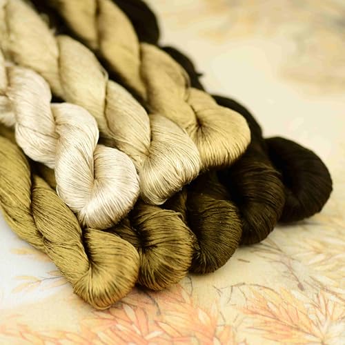 Natural Mulberry Silk Embroidery Thread, 8 Colors, 110m Each, Hand-Dyed Silk Floss for Detailed Needlework, Luxury Handmade Embroidery Set（12） - color: 12