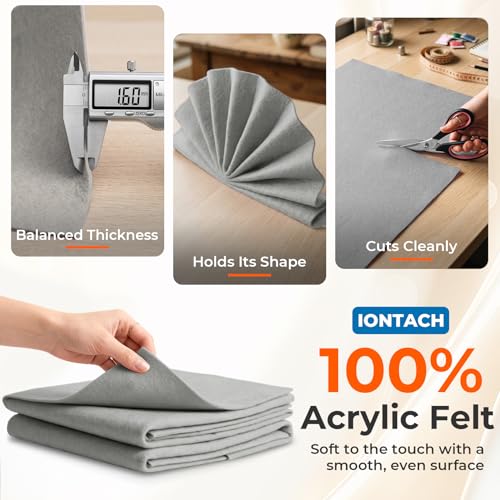 IONTACH 18" X 18" Soft Felt Sheets 1.6mm Thick (2 Packs, Light Grey) - color: Light Grey
