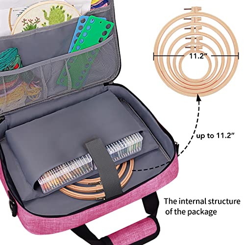 BAGLHER Cross Stitch & Embroidery Organizer Bag - Large Portable Project Storage with 3 Compartments, Travel Friendly Carrying Case for 11.2" Hoops, Threads, Supplies (Pink) - color: pink
