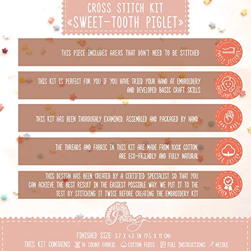 Povitrulya Counted Cross Stitch Kit 'Sweet Tooth' - DIY Embroidery Set - color: Piglet