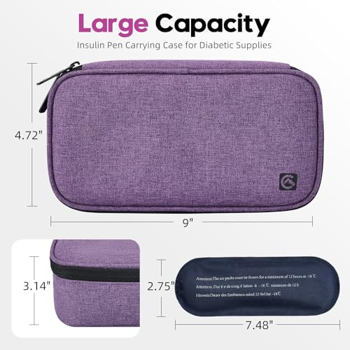 ALLCAMP Insulin Travel Cooler Case, Large Capacity, 4 Ice Packs, Purple - color: Purple