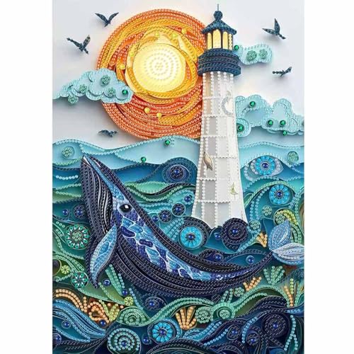 ZQEATRY Moon Lighthouse Special Shape Diamond Art Kits for Adults Beginners,DIY Sea Dolphin Crystal Rhinestones Diamond Painting Kit for Adults,5D Diamond Art Painting for Home Wall Decor 12 X 16inch - color: Moon Lighthouse