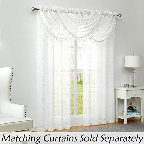 White Waterfall Valance Curtain with Gray GEO Embroidery, 56"x38", 1 Piece - color: White (Embroidered), size: 56"W x 38"L (Pack of 1)