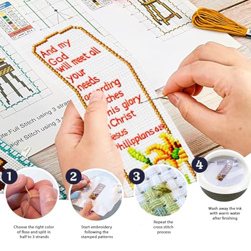 ORIGACH 6 Set Bible Verse Floral Cross Stitch Bookmark Kit for Beginner - style: Floral Scripture & Inspirational Verse