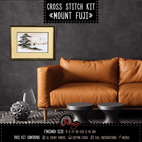 Povitrulya Counted Cross Stitch Kit 'Mount Fuji' - 11"x7.1", Aida Cloth 16 Count - Landscape of Fuji Mountain, Japan - size: Mount Fuji - 11" х 7,1" (28 х 18 cm)
