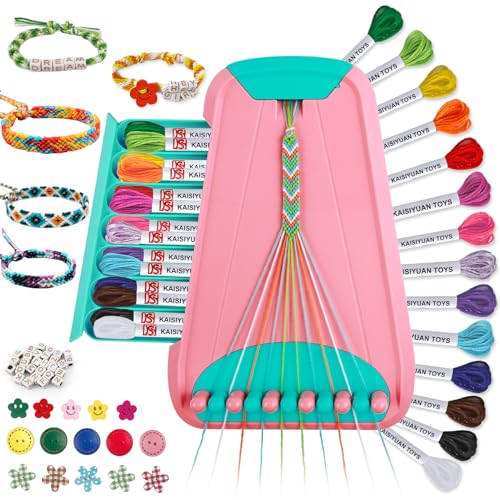 Maynacs Friendship Bracelet Making Kit for Girls 8-12, 28 Pre-Cut Threads - color: Pink/Cyan