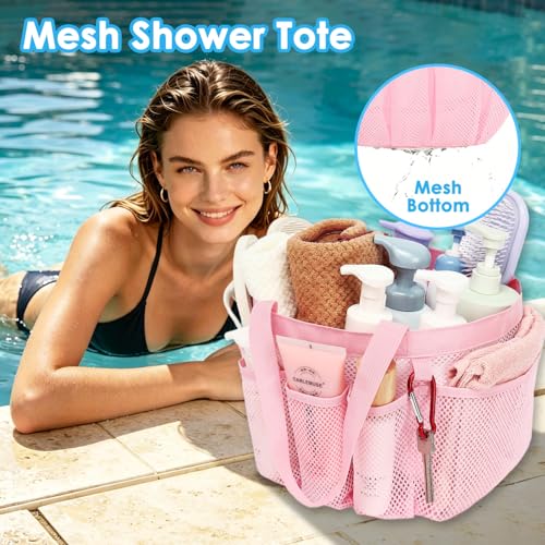 Fammart Mesh Shower Caddy Portable for College Dorm Room Essentials, Odorless Polyester Large Shower Tote Bag with Dual Handles, 8-Pocket Quick-Dry Toiletry Organizer for Travel, Beach, Camping, Gym - color: Multiple Pockets, 1 Pack - Pink
