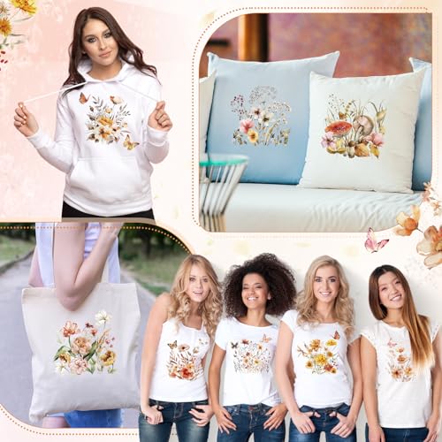 Fainne 12 Sheets Boho Iron on Transfers for T-Shirts, Flower Dtf Ready to Press Heat Transfers Vinyl Decals Appliques for Clothing Pillow Bag DIY Crafts - style: Boho