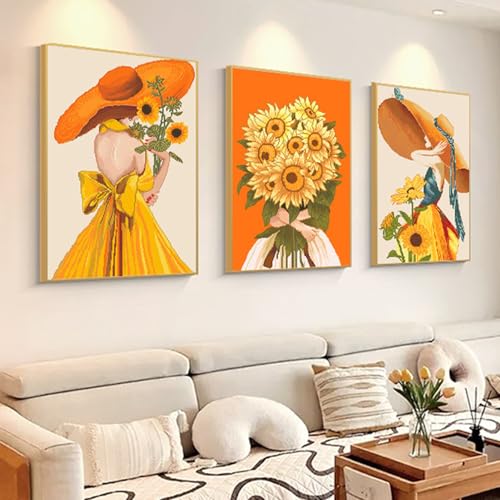 ZGEZGE 3-piece Sunflower Cross Stitch Kit. Suitable for Beginners and Adults. 16x22 inch Large Cross Stitch kit. Includes Scissors, Needles, Thimble, etc. DIY Floral wall Decoration.