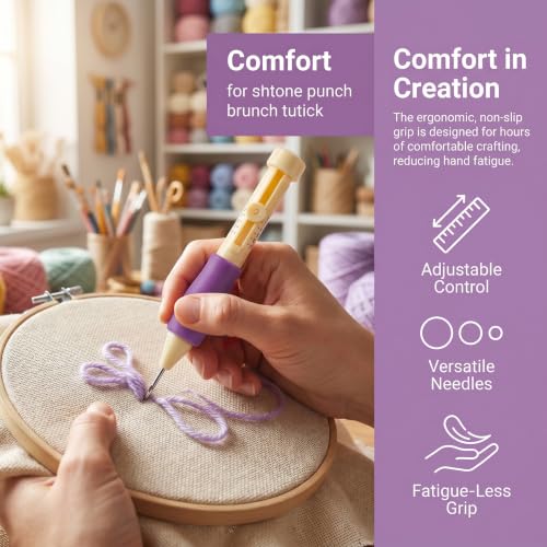 Needle Punch Kit, Adjustable Needle Length Embroidery Needle Punch with 3 Sizes, Embroidery Stitching Punch Needles Set for Adults Beginner