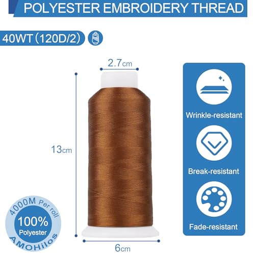 High Tenacity Polyester Embroidery Machine Thread 40WT(120D/2) 4000M Per Spool for Commercial and Domestic Embroidery Machine (Bronze-1973) - color: Bronze-1973