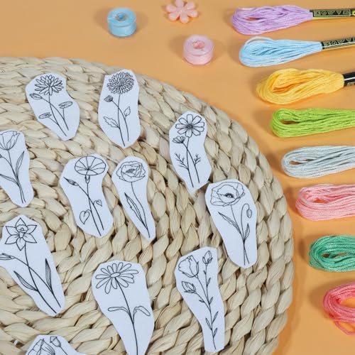 Patemby Embroidery Pattern Water Soluble Embroidery Stabilizers, Stick and Stitch Embroidery Paper Wash Away with Pre-Printed Pattern Designs Stencils Transfers for Hand Sewing Lover Beginner - color: Blossom