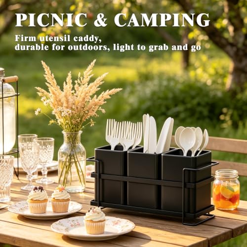 Ewaiira Silverware Caddy Utensil Holder for Party Large 3-Compartment Metal